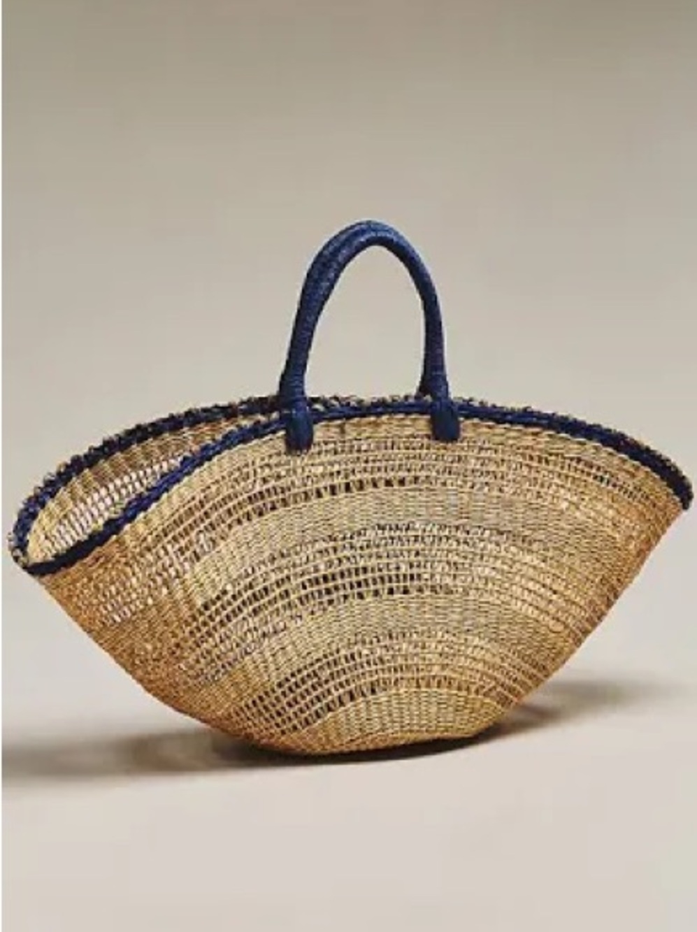Anthropologie. NWT. Woven Straw Tote with Navy Trim